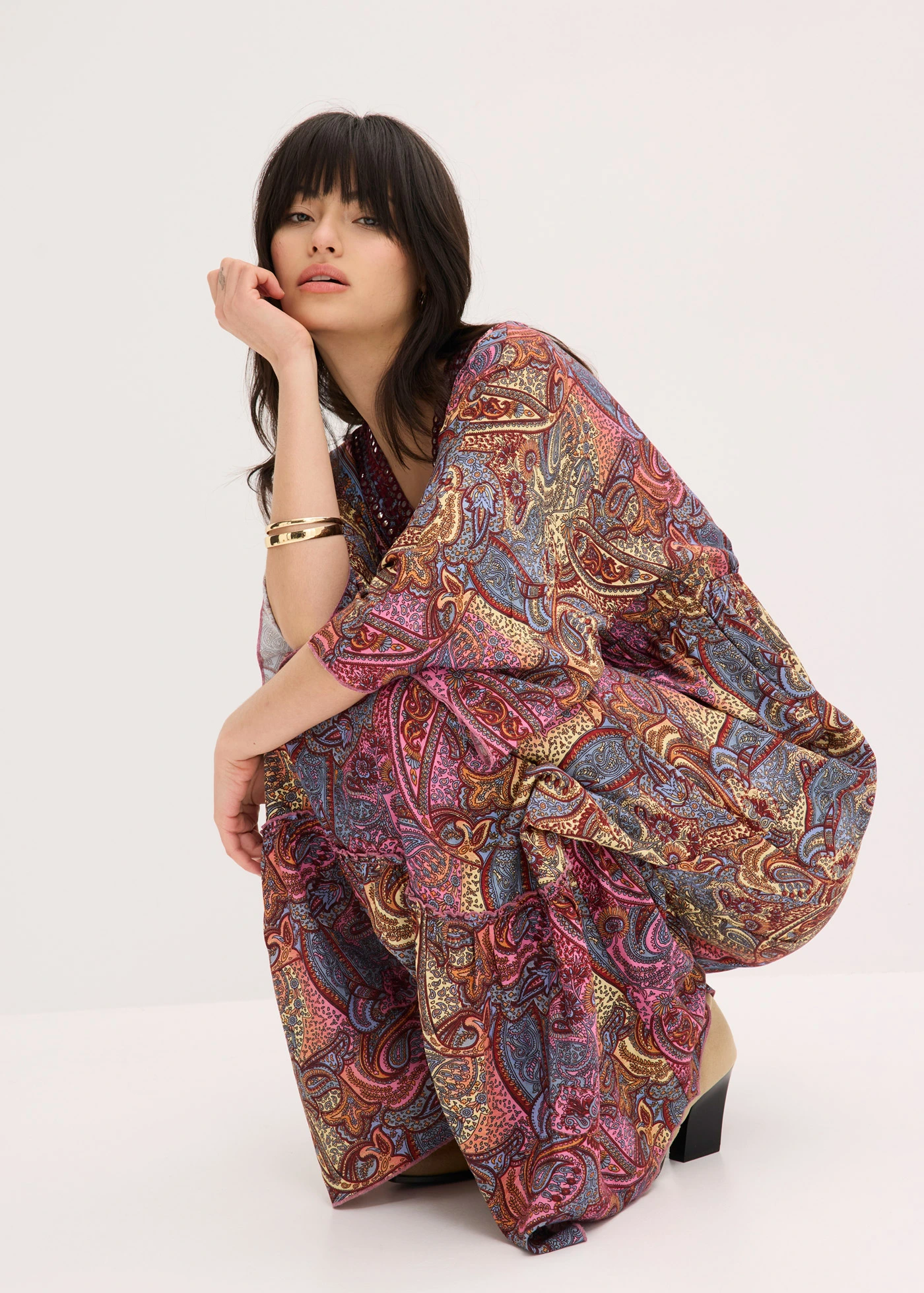 Rochie maxi • pink/bleu cu imprimeu • magazin bonprix