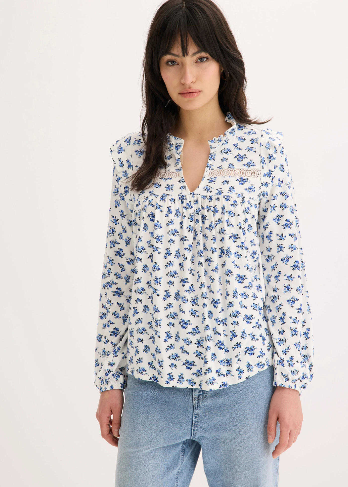 Longsleeve in een viscosemix • wolwit-blauw • bonprix online shop