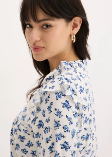 Bluză cu mâneci lungi din material cu viscoză • ecru/albastru • magazin bonprix