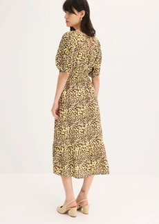 Midi jurk van soepele viscose • kiezelbeige-natuurgroen gedessineerd • bonprix online shop