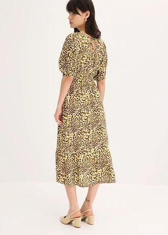 Midi ruha puha viszkózból • kavicsbézs-natúrzöld mintás • bonprix áruház