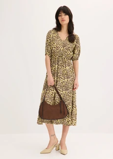 Robe midi en viscose fluide • beige galet-vert nature • Boutique bonprix