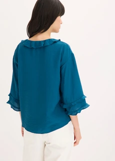 Blouse bohème en  fine viscose mélangée, Couleur: pétrole