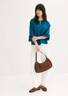 Boheme blouse in een fijne viscosemix, Kleur: blauwpetrol