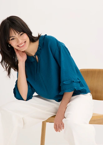 Boheme blouse in een fijne viscosemix • blauwpetrol • bonprix online shop