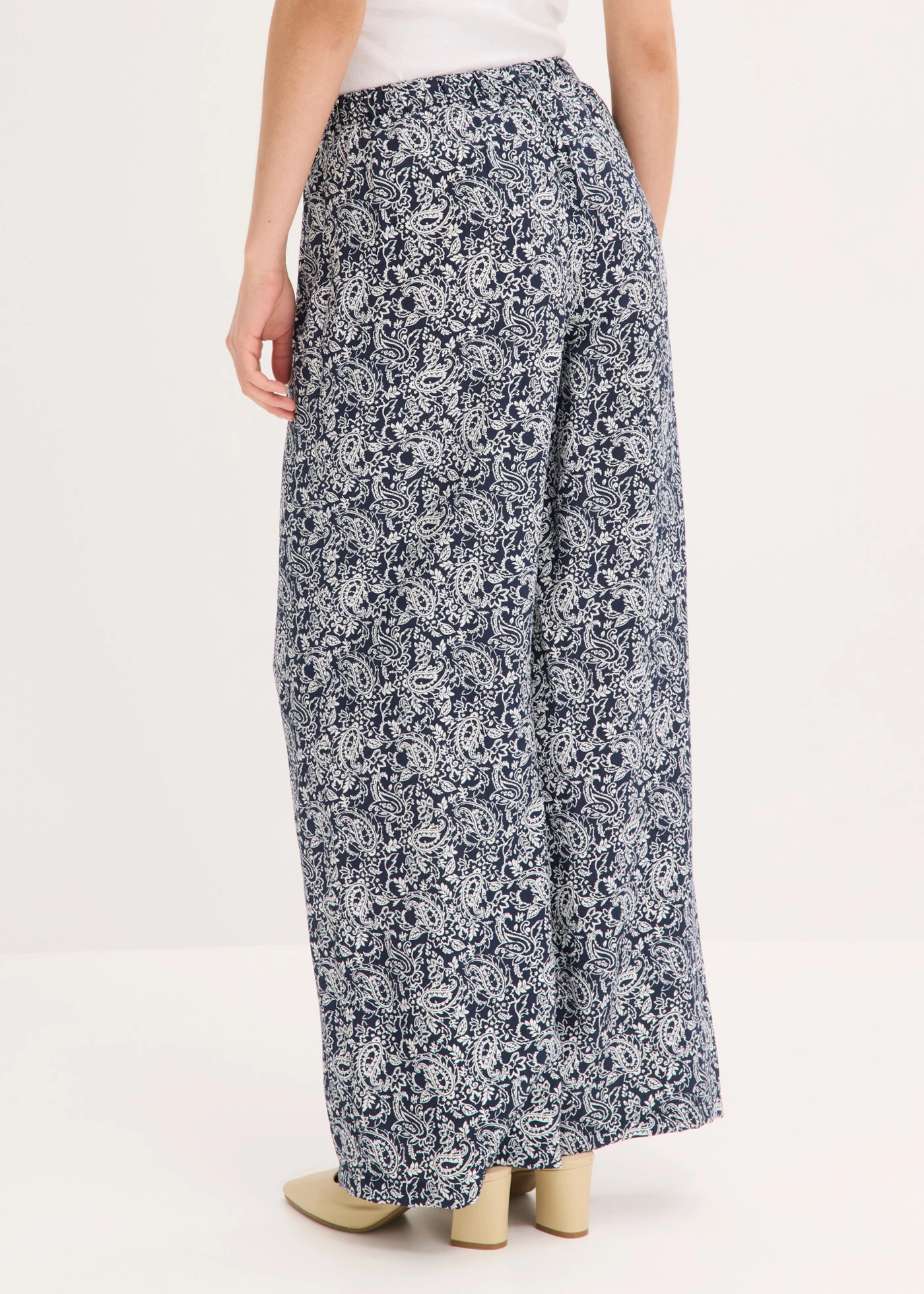 Pantalon à taille élastiquée • bleu foncé-blanc nacré paisley • Boutique bonprix