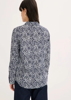 Blouse in een fijne viscosemix, Kleur: donkerblauw-parelwit paisley