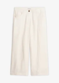 Pantaloni Culotte din mix lejer cu in cu pense, culoare: ecru