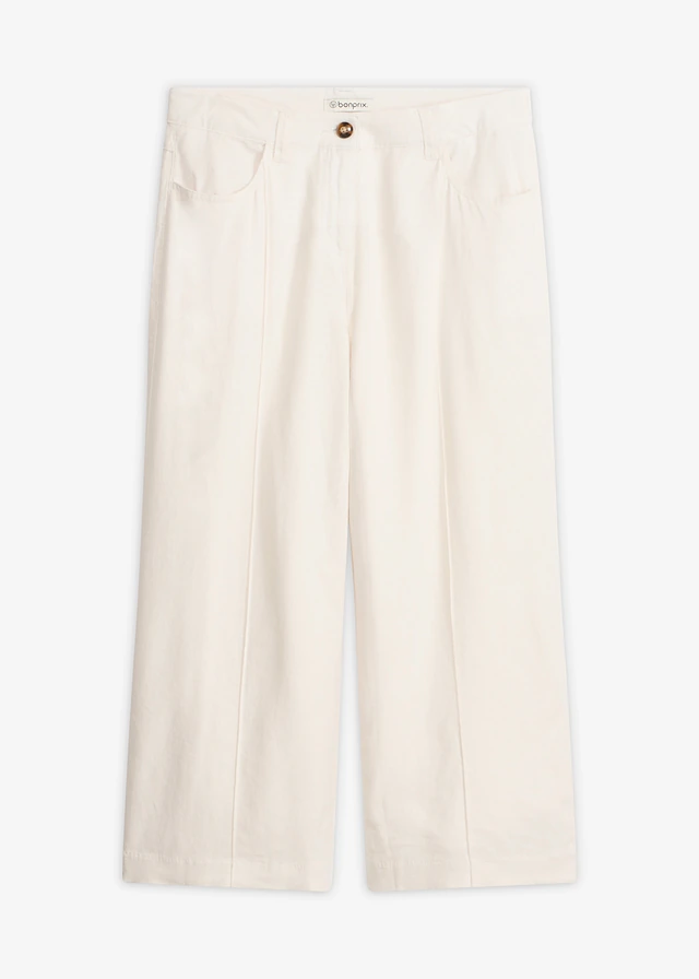 Culottebroek van luchtige linnenmix met plooien
