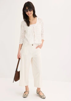 Kalhoty Culotte se sámky, ze vzdušné lněné směsi • přírodní bílá • bonprix obchod