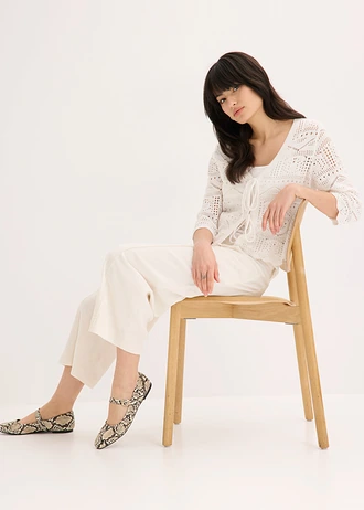 Pantalon large et léger en lin mélangé à nervures • ecru • Boutique bonprix