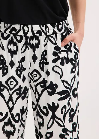 Pantalon large en viscose fluide • écru-noir imprimé • Boutique bonprix