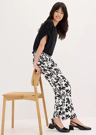Pantalon large en viscose fluide • écru-noir imprimé • Boutique bonprix