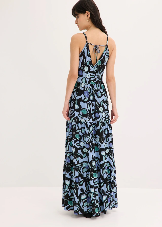 Maxi jurk van een zachte viscosemix, Kleur: zwart/lichtblauw gebloemd