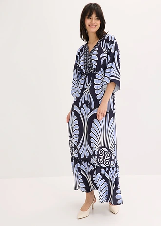 Maxi jurk van soepele viscose • donkerblauw/lichtblauw gedessineerd • bonprix online shop