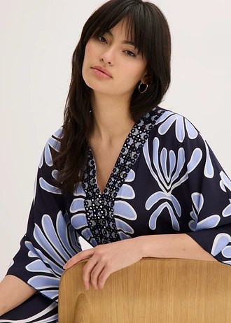 Rochie maxi din viscoză fluidă • bleumarin/bleu cu imprimeu • magazin bonprix