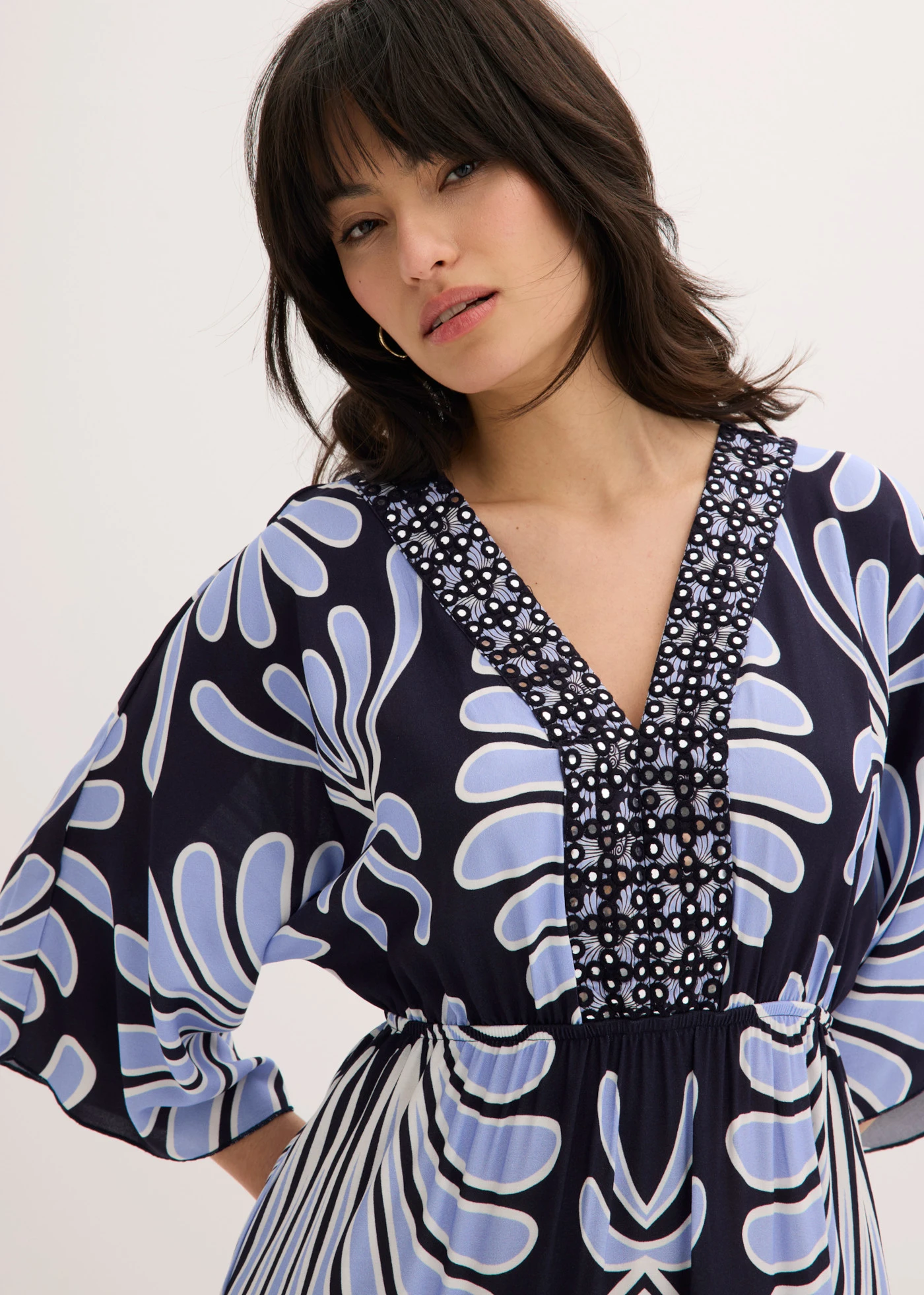 Maxi jurk van soepele viscose • donkerblauw/lichtblauw gedessineerd • bonprix online shop