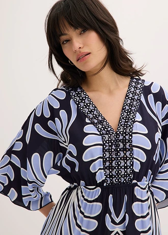 Maxi jurk van soepele viscose • donkerblauw/lichtblauw gedessineerd • bonprix online shop