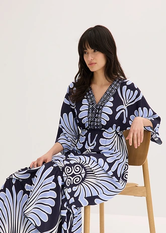 Maxi jurk van soepele viscose • donkerblauw/lichtblauw gedessineerd • bonprix online shop