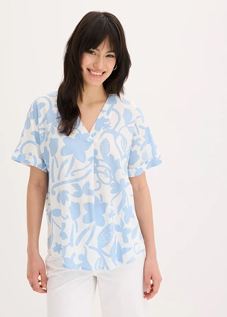 Tuniekblouse van soepele viscose met print • wolwit/lichtblauw gebloemd • bonprix online shop