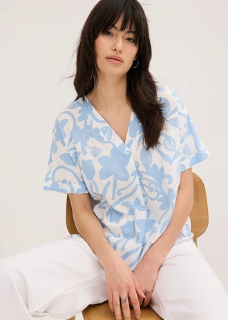 Tuniekblouse van soepele viscose met print • wolwit/lichtblauw gebloemd • bonprix online shop