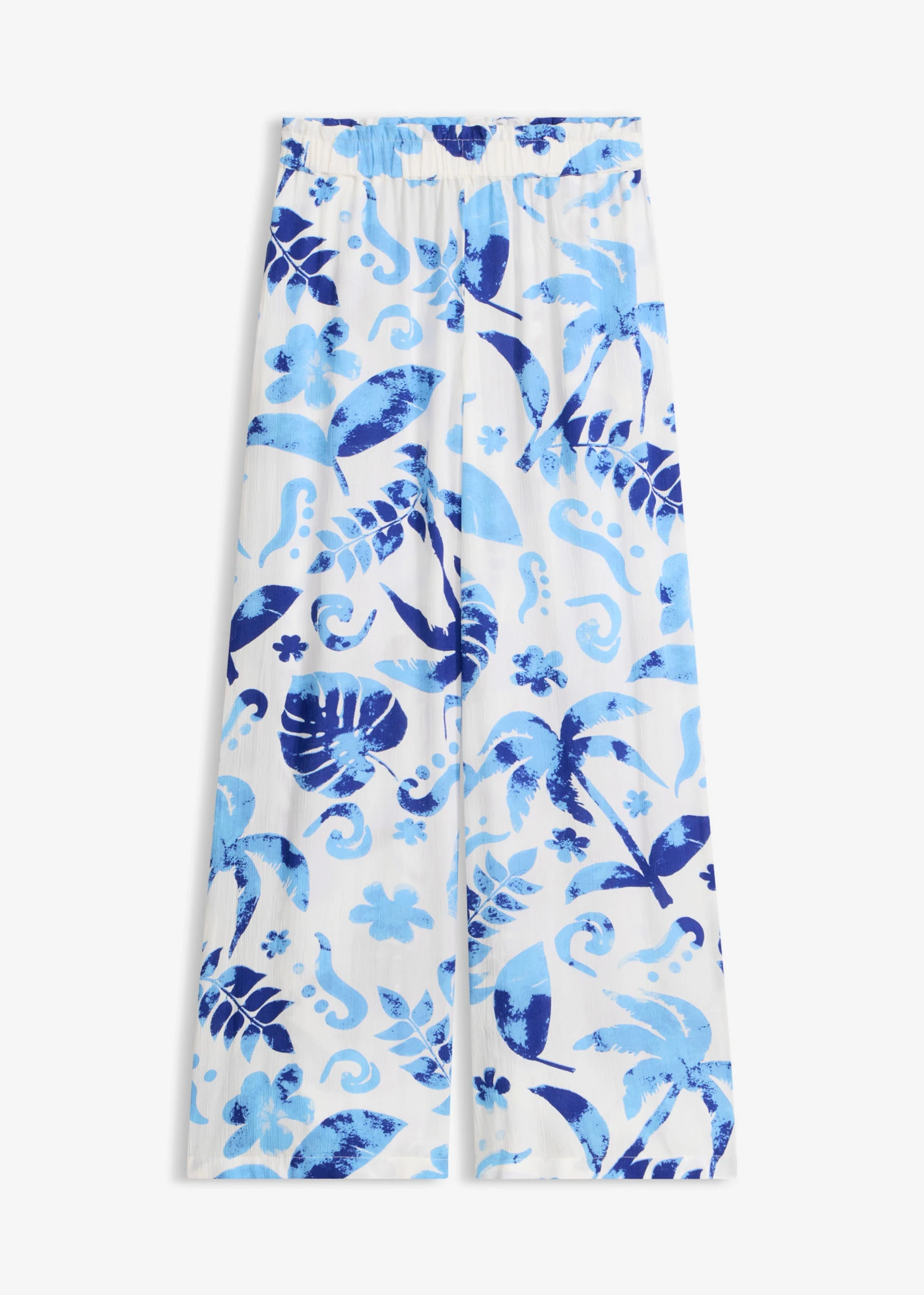 Pantaloni largi din viscoză texturată • alb/albastru-safir floral • magazin bonprix