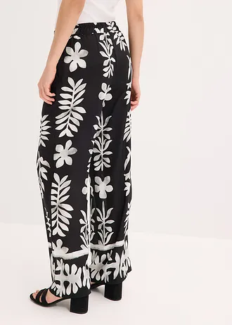 Pantalon imprimé en viscose fluide • noir-blanc floral • Boutique bonprix