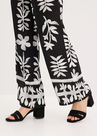 Gedessineerde broek van soepele viscose • zwart-wit gebloemd • bonprix online shop