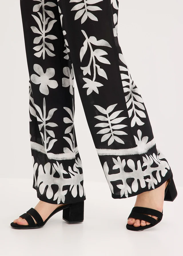 Gedessineerde broek van soepele viscose • zwart-wit gebloemd • product-page.page-title-suffix