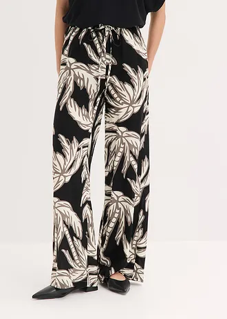 Pantaloni marlene din viscoză fluidă • negru/alb floral • magazin bonprix
