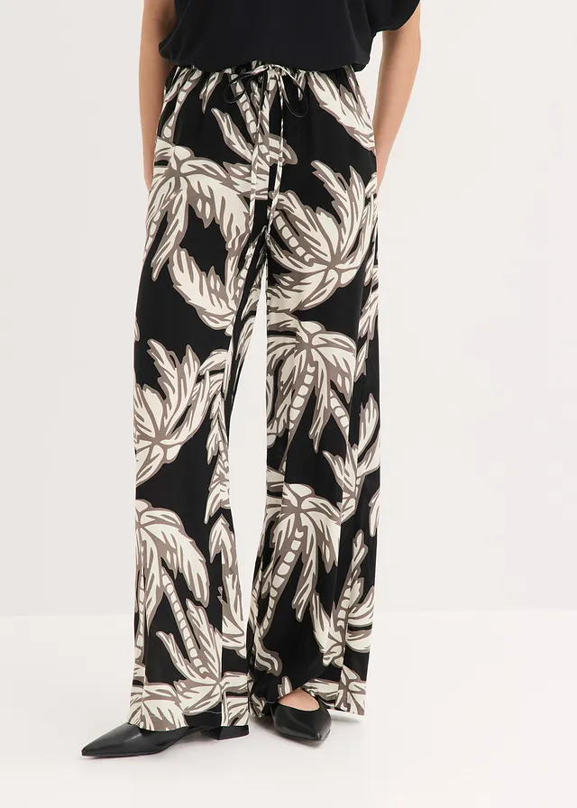 Marlene Dietrich broek van soepele viscose • zwart-wit gebloemd • product-page.page-title-suffix