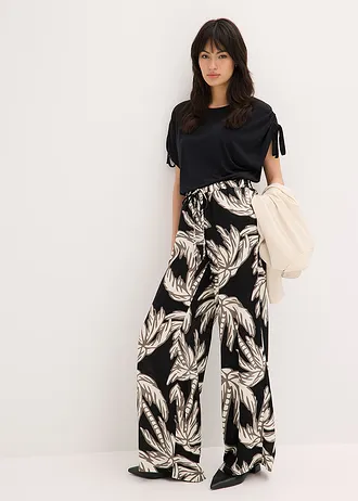 Marlene Dietrich broek van soepele viscose • zwart-wit gebloemd • bonprix online shop