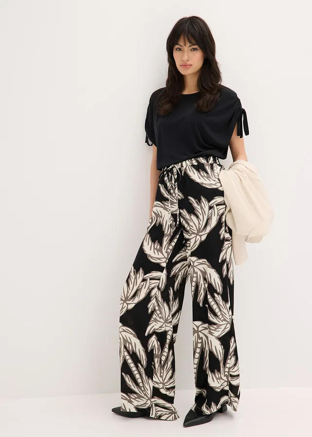 Marlene Dietrich broek van soepele viscose • zwart-wit gebloemd • product-page.page-title-suffix