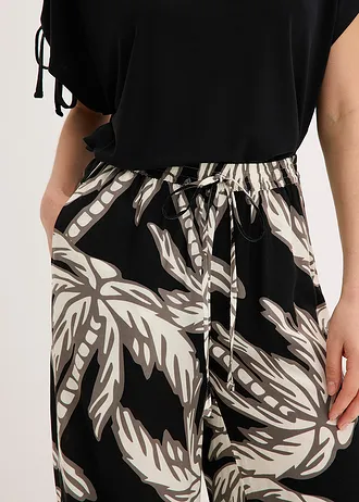 Pantalon large en viscose fluide • noir-blanc floral • Boutique bonprix