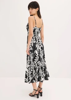 Rochie cu bretele din material moale, cu viscoză • negru/alb floral • magazin bonprix