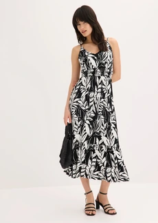 Rochie cu bretele din material moale, cu viscoză • negru/alb floral • magazin bonprix