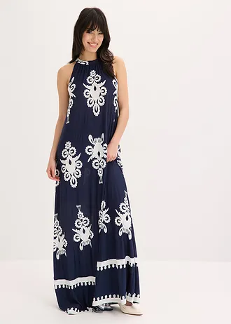 Rochie din jerse din amestec moale cu viscoză • bleumarin/ecru cu imprimeu • magazin bonprix