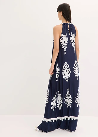 Dzsörzé ruha puha viszkóz keverékből, szín: sötétkék/gyapjúfehér mintás