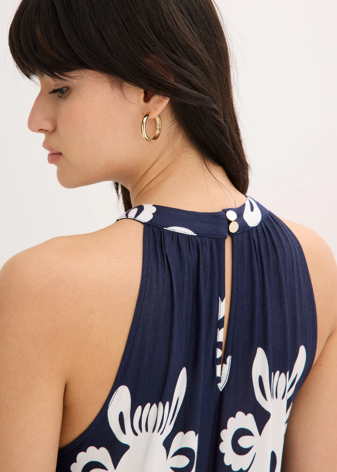 Rochie din jerse din amestec moale cu viscoză • bleumarin/ecru cu imprimeu • magazin bonprix