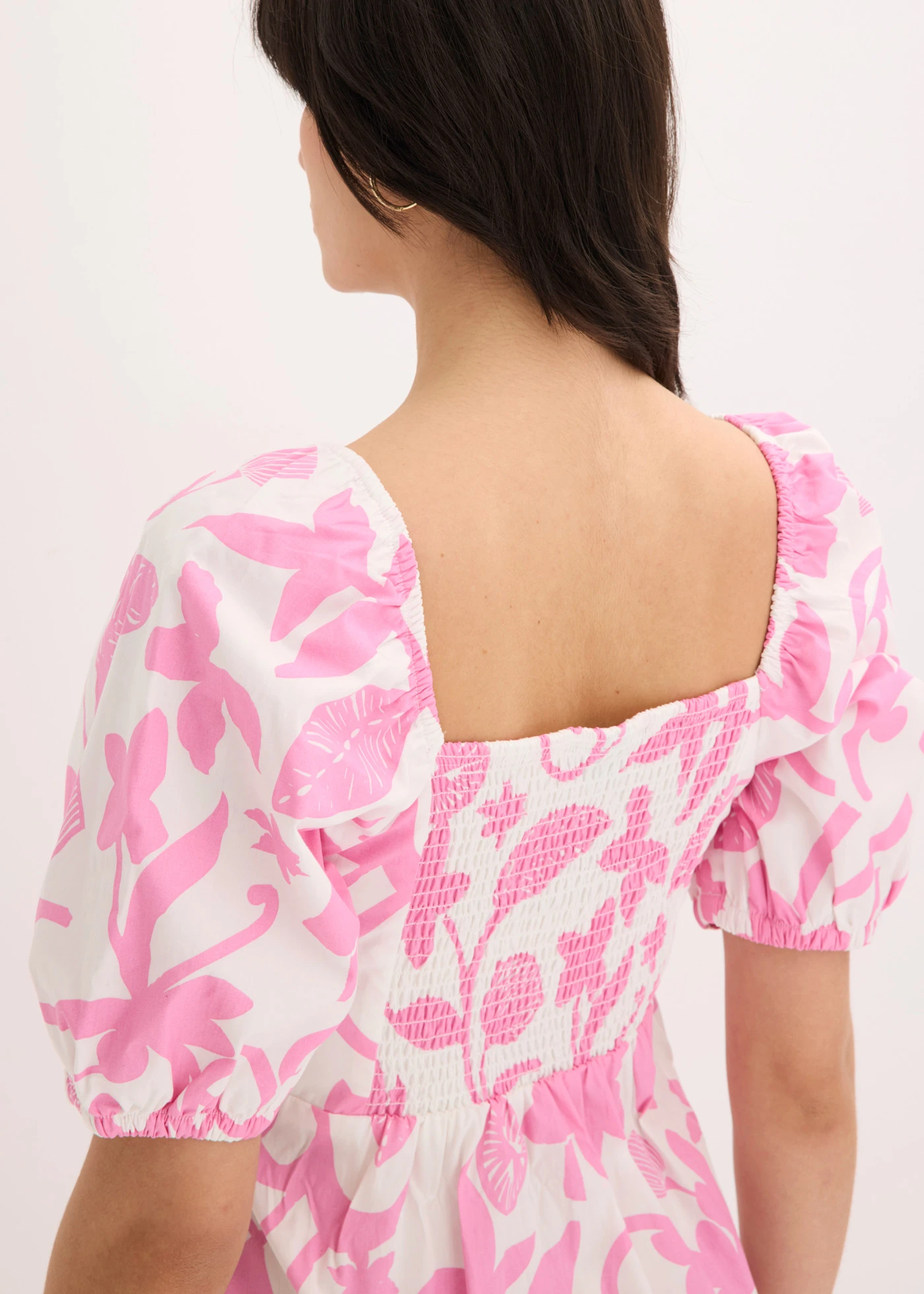 Midi jurk van puur biologisch katoen • wit-roze gebloemd • bonprix online shop
