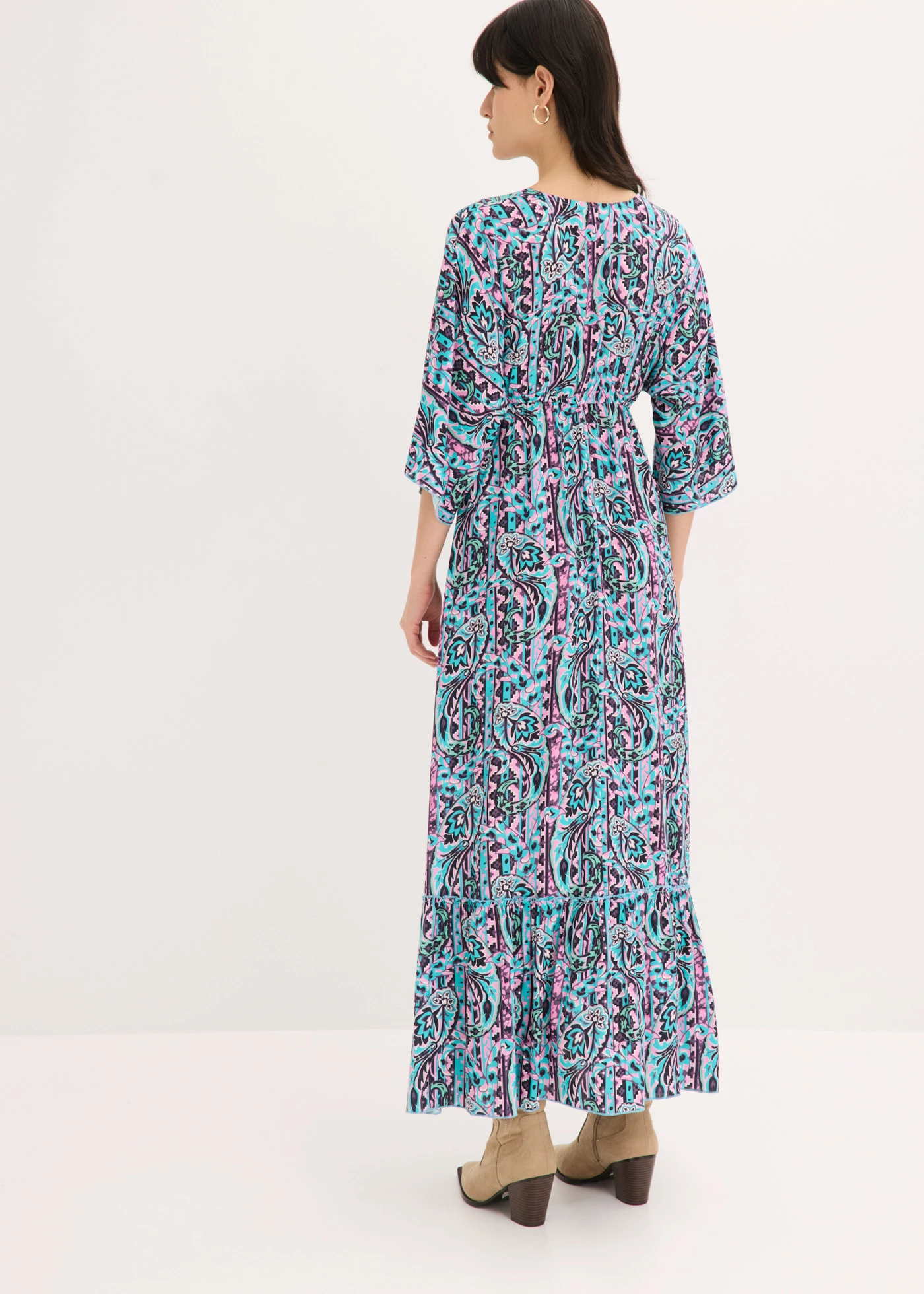 Maxi jurk van soepele viscose • turkoois/paars gedessineerd • bonprix online shop