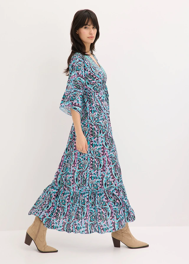 Maxi jurk van soepele viscose • turkoois/paars gedessineerd • product-page.page-title-suffix