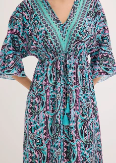 Rochie maxi cu imprimeu din viscoză fluidă • turcoaz/lila cu imprimeu • magazin bonprix