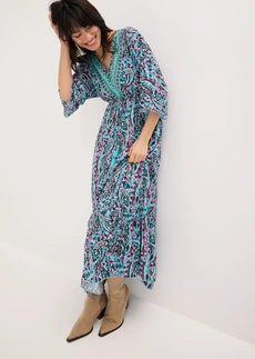 Rochie maxi cu imprimeu din viscoză fluidă • turcoaz/lila cu imprimeu • magazin bonprix