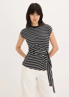 Shirt met drapering, Kleur: zwart-wolwit gestreept