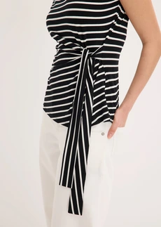 T-shirt avec drapé • noir-écru rayé • Boutique bonprix