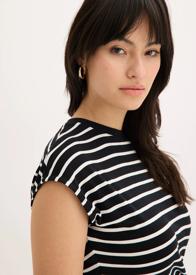 Shirt met drapering • zwart-wolwit gestreept • product-page.page-title-suffix