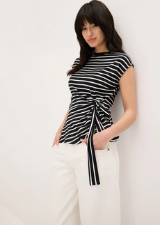 T-shirt avec drapé • noir-écru rayé • Boutique bonprix