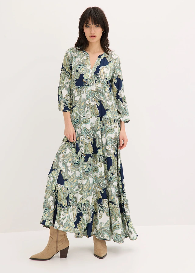 Robe longue et fluide en viscose • bleu foncé/blanc/vert clair paisley • product-page.page-title-suffix
