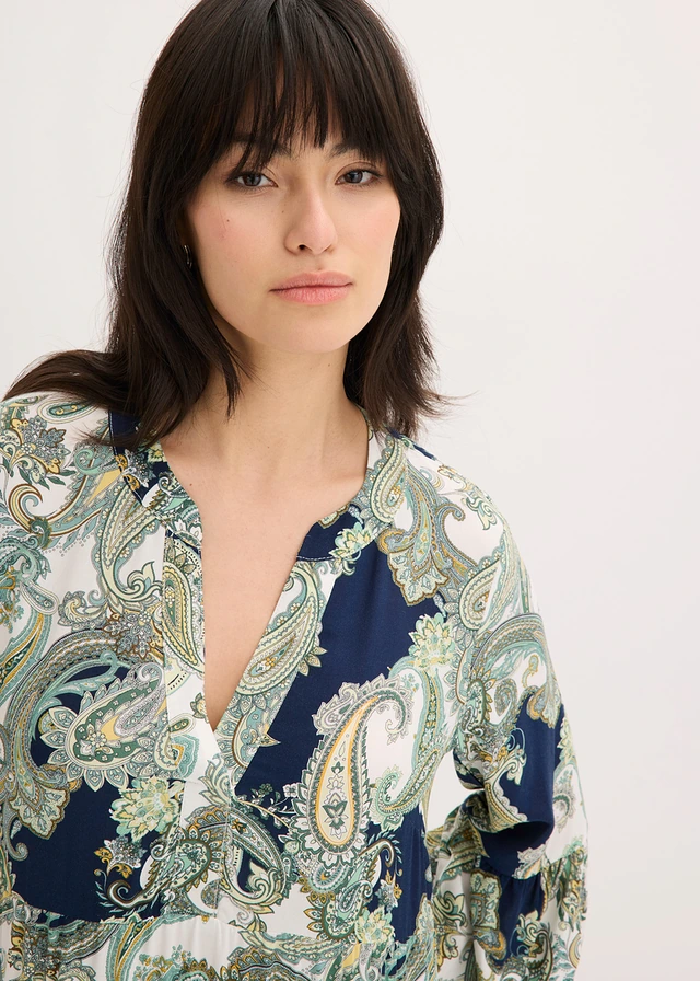 Maxi jurk van soepele viscose • donkerblauw-wit-lichtgroen paisley • product-page.page-title-suffix
